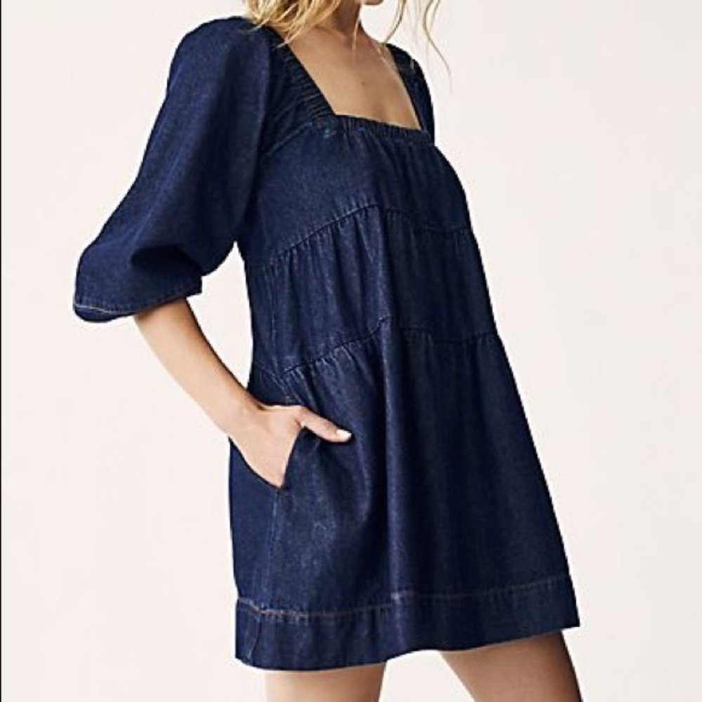 Free People Lou Jean Denim Babydoll Dress Large